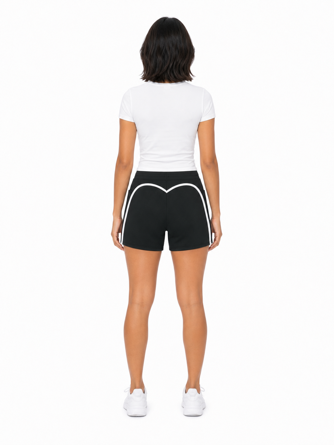 Women's High Rise Color Block Yoga Shorts back model view