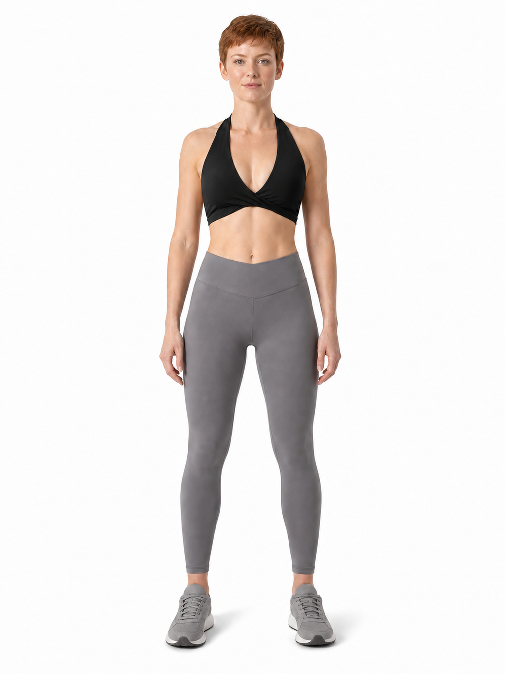 Women's Pleated Halter Sports Bra front model view