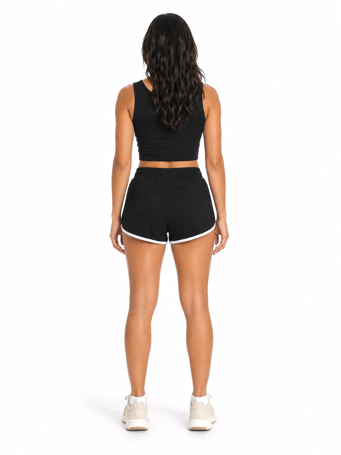 Women's Retro Contrast Binding Shorts back model view