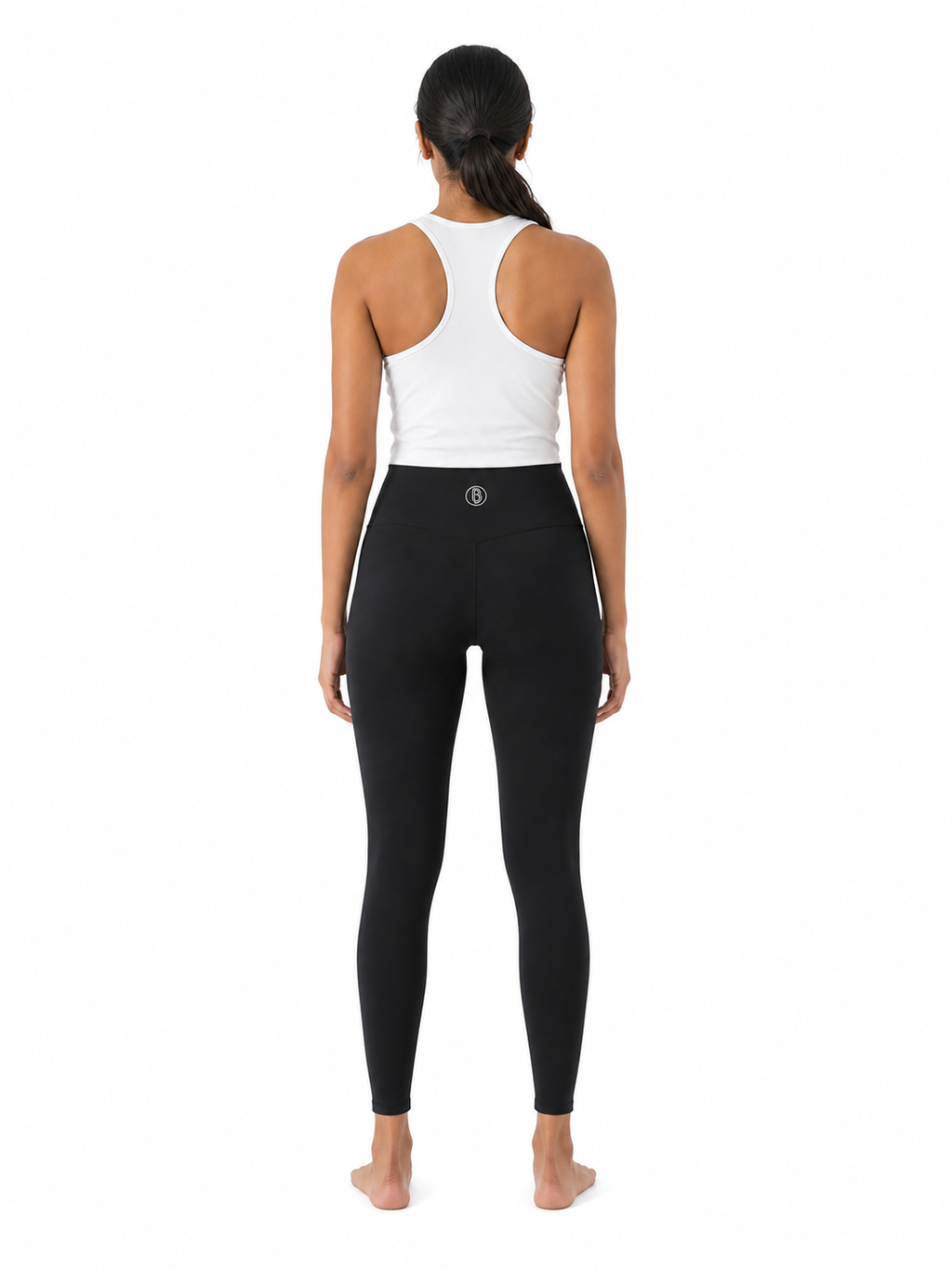 Women's Solid High Rise Leggings back model view