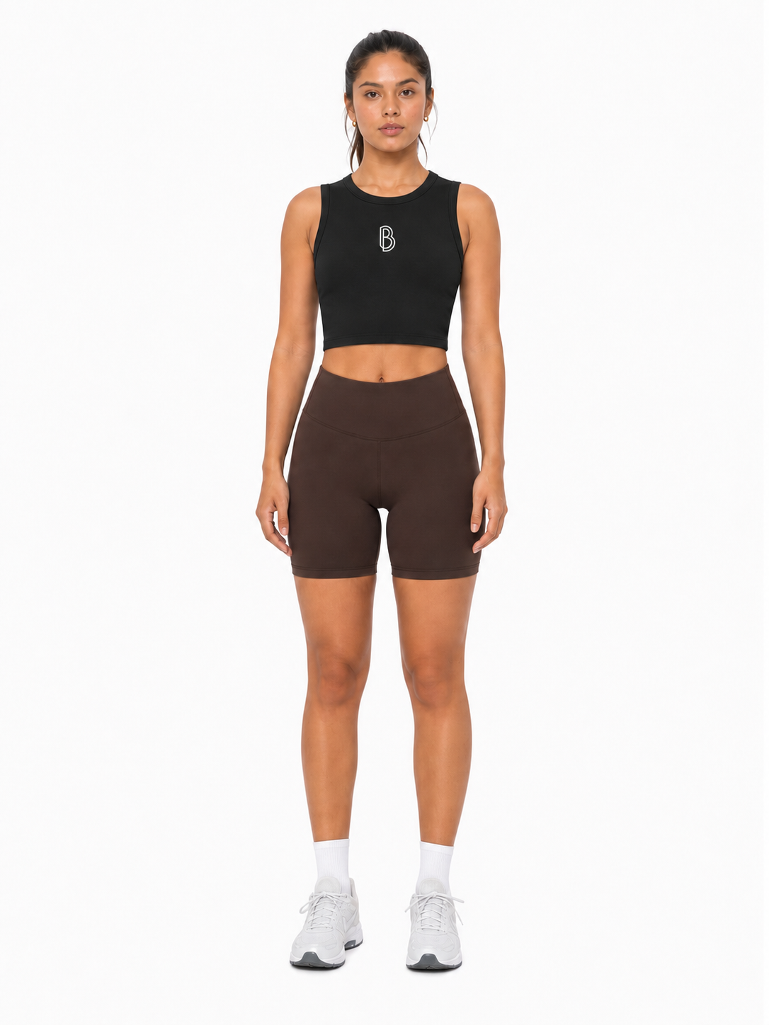 Women’s Tight Crewneck Crop Tank Top front model view