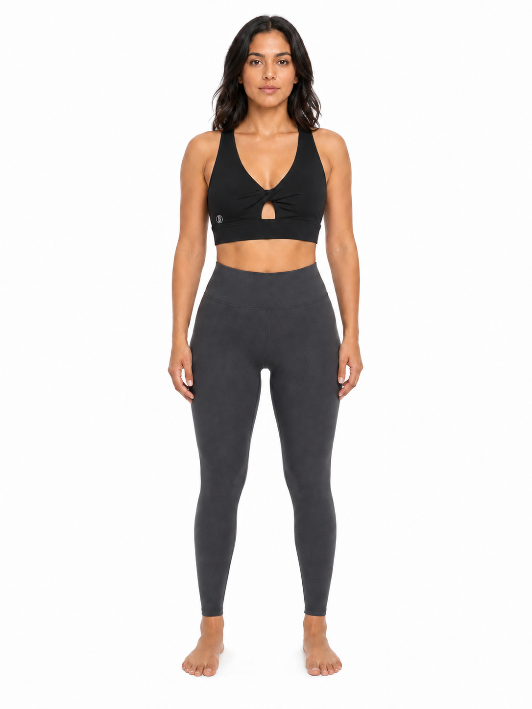 Women's Twist Front V-Neck Sports Bra front model view