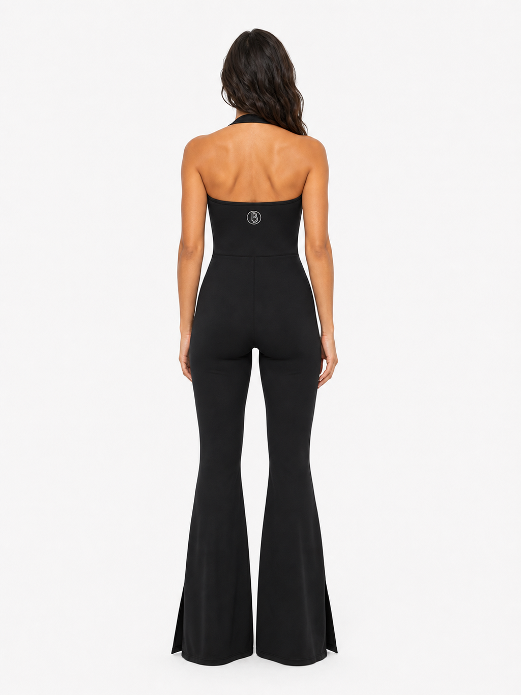 Women’s Halter Flared Jumpsuit back model view