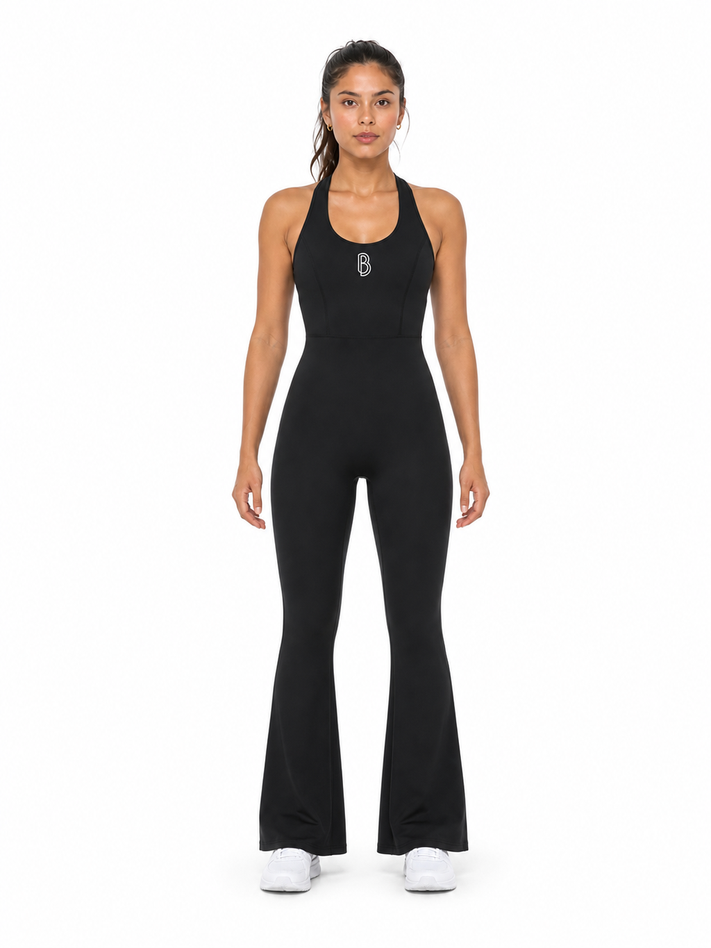 Women’s Halter Flared Jumpsuit front model view