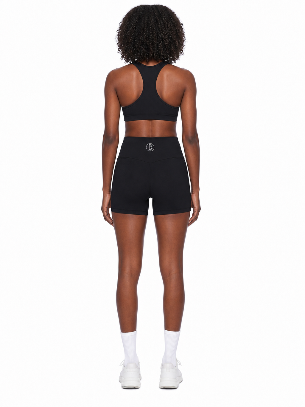 Women’s High Rise Yoga Shorts back model view
