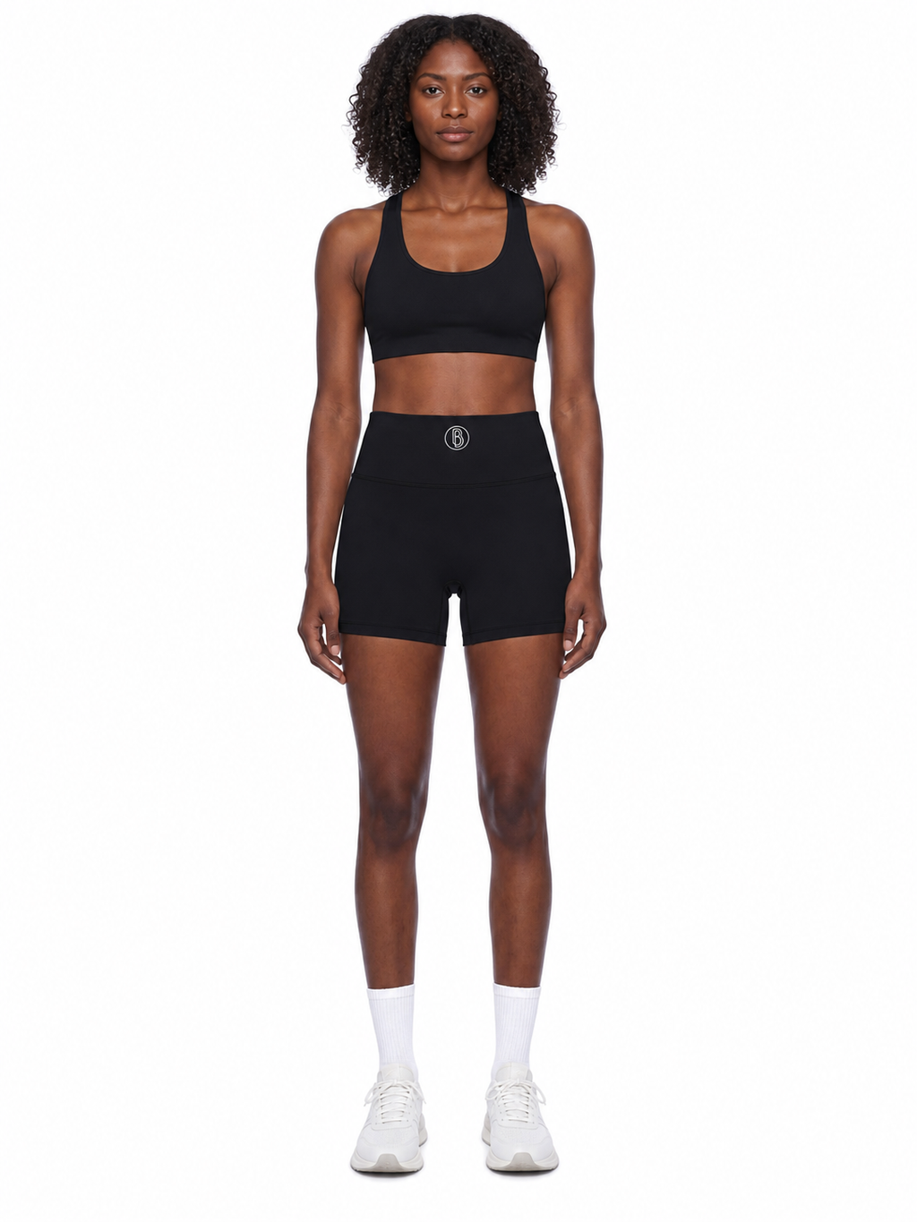 Women’s High Rise Yoga Shorts front model view