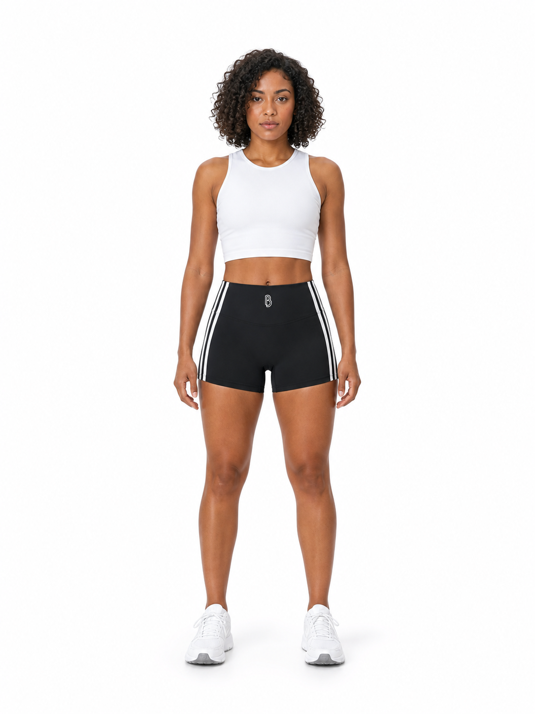 Women’s High-Waist Color Block Yoga Shorts front model view