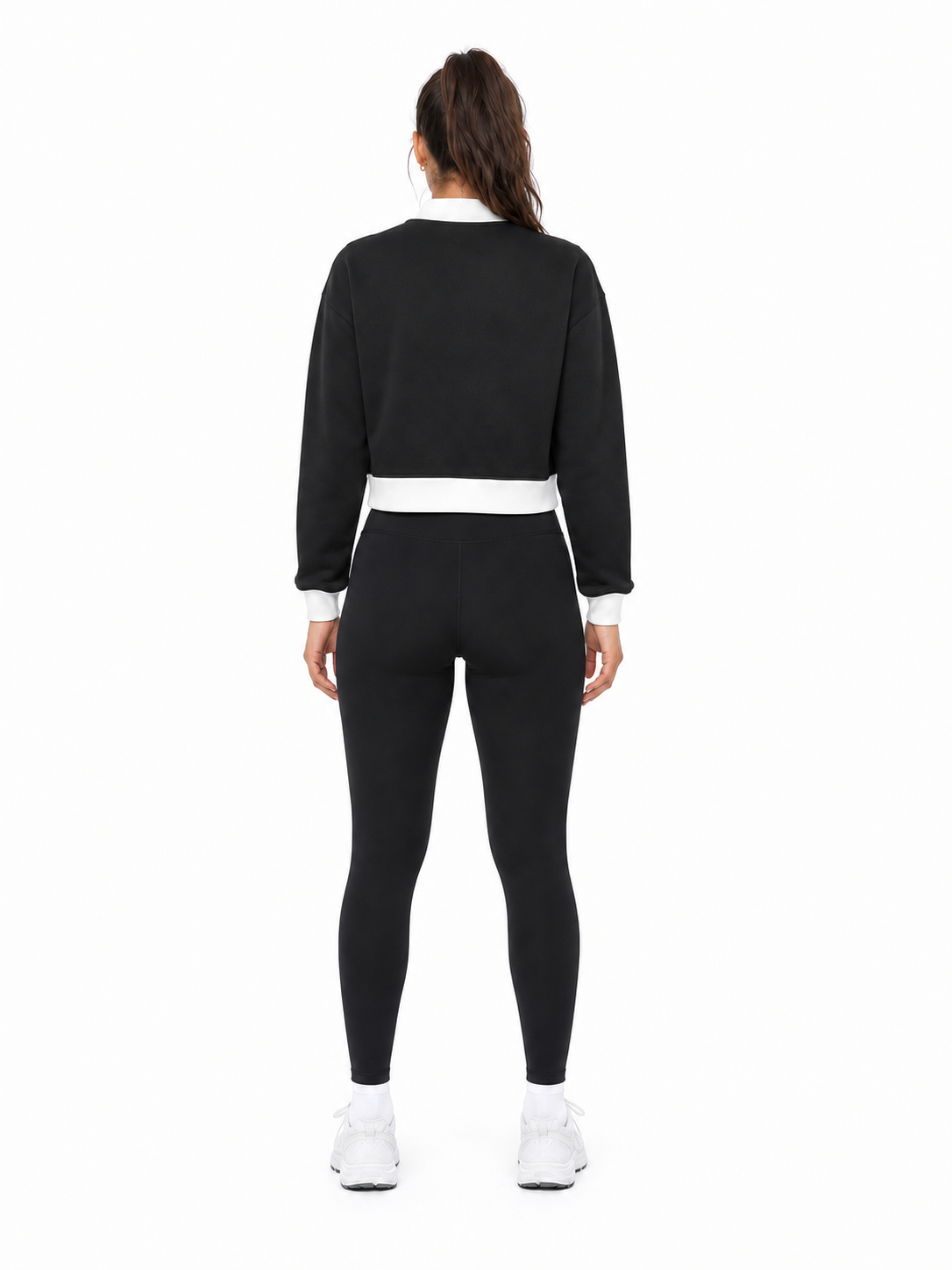 Women’s Mock Neck Crewneck Sweatshirt back model view