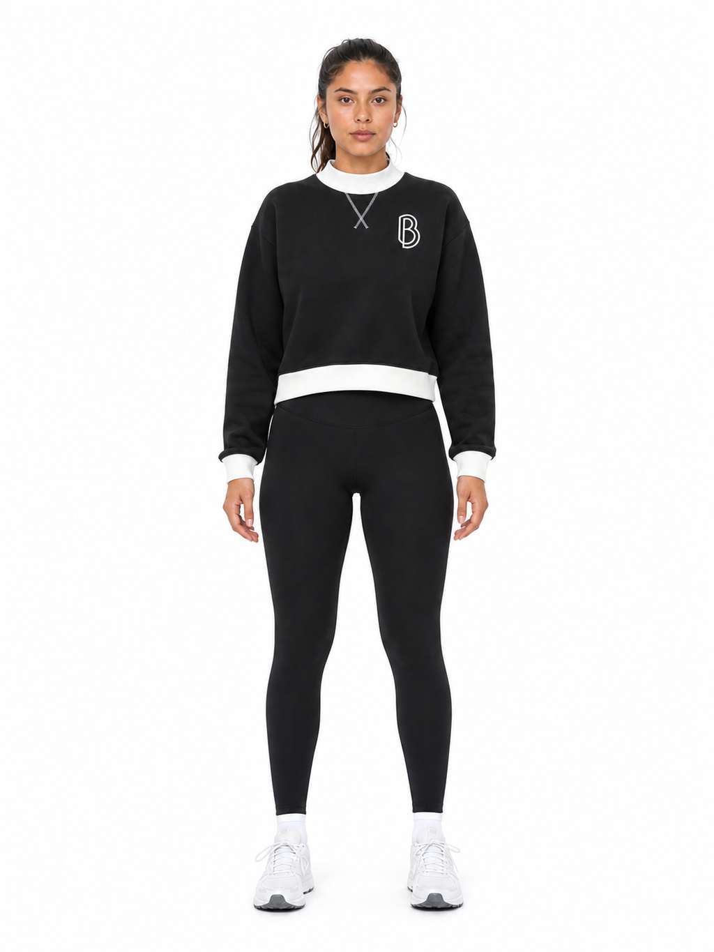 Women’s Mock Neck Crewneck Sweatshirt front model view