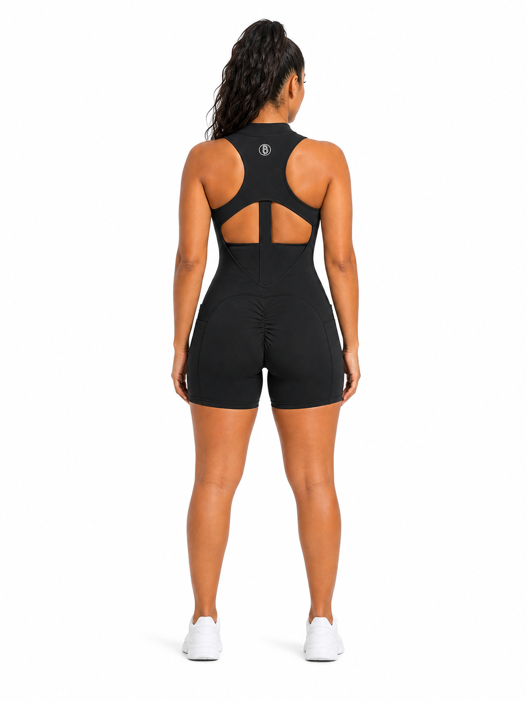 Women’s Quarter-Zip Yoga Romper back model view