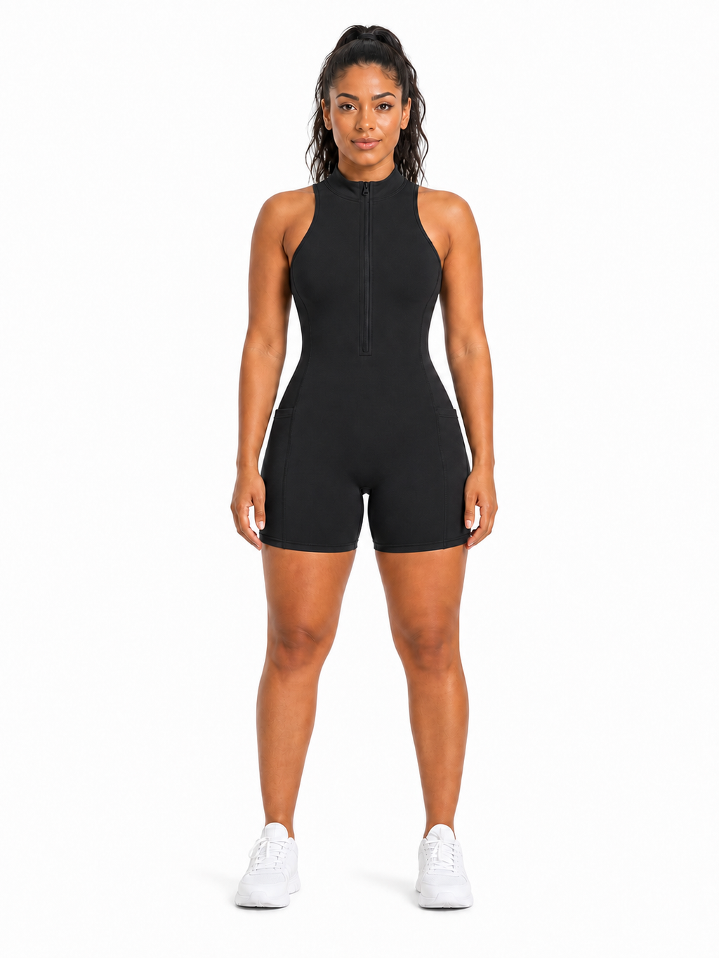 Women’s Quarter-Zip Yoga Romper front model view
