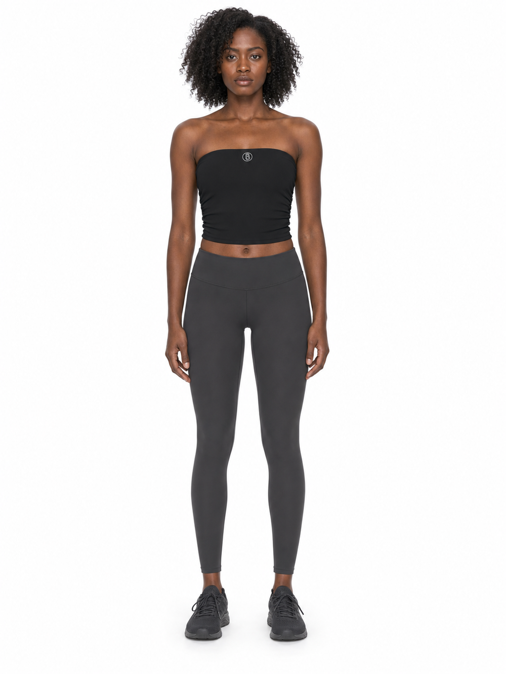 Women’s Ruched Cropped Yoga Tube Top front model view