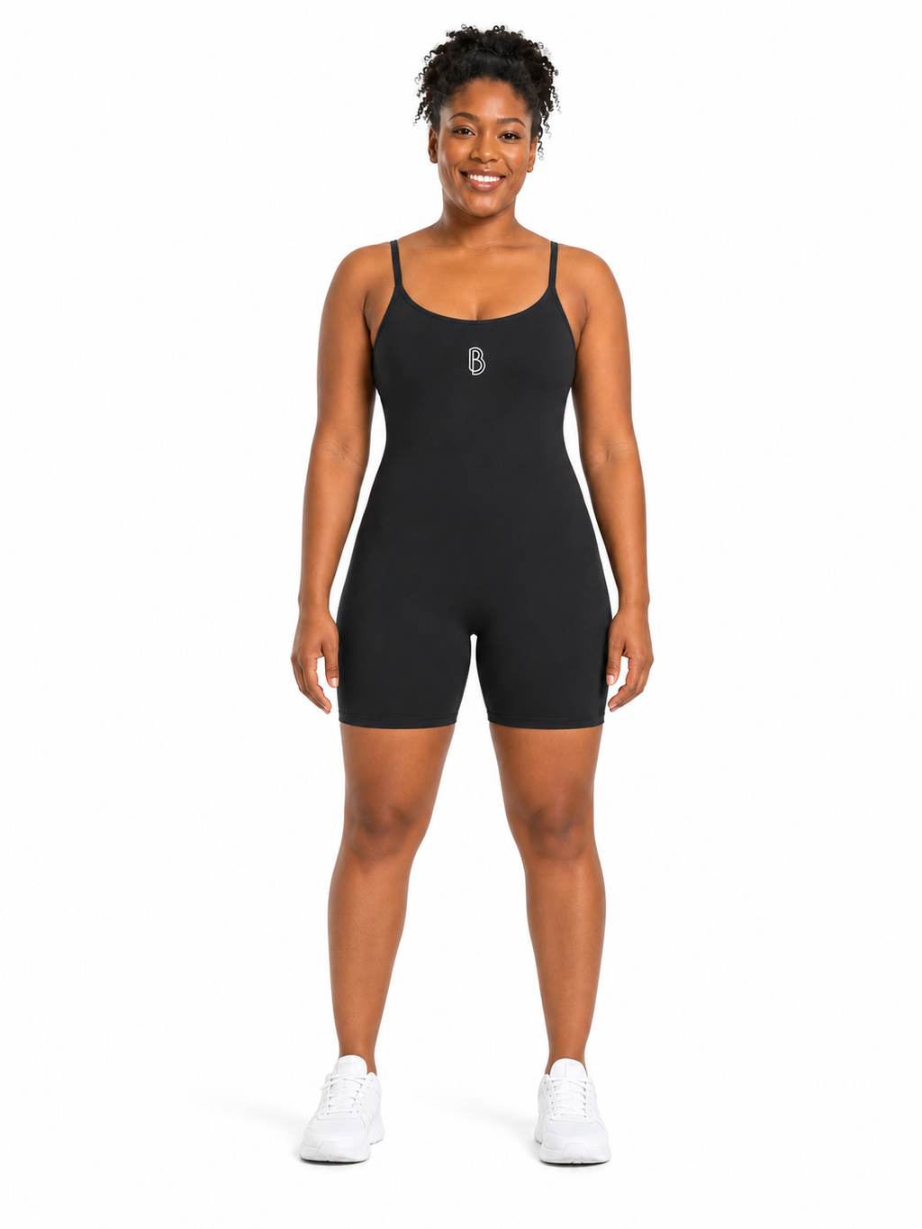 Women’s U-Neck Yoga Romper front model view